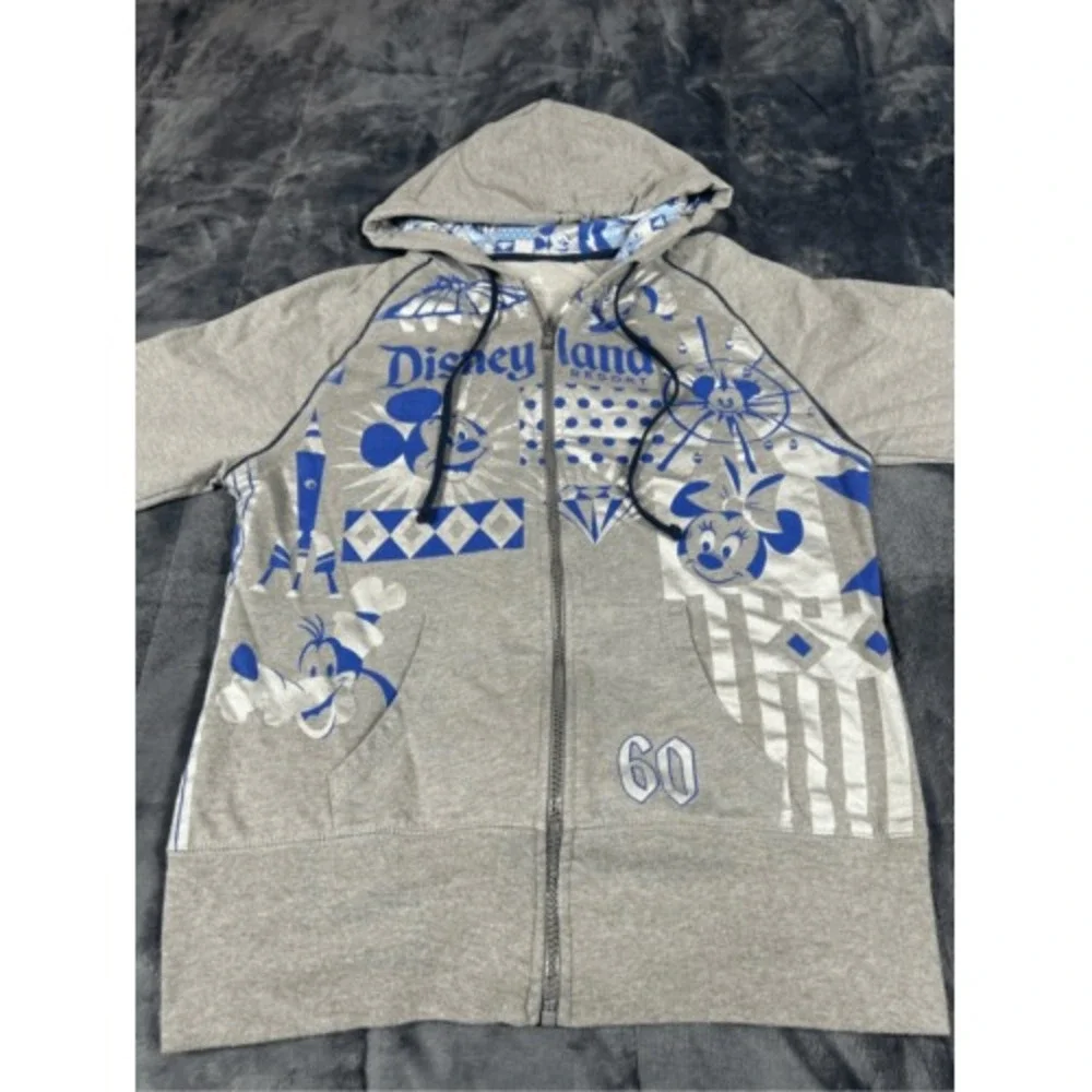 Disney full zip Grey Big print Hooded Sweater size M‎
